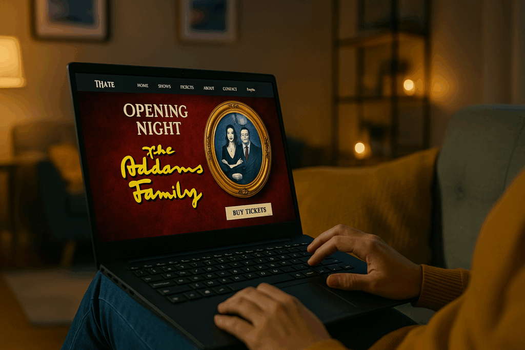 Person browsing theatre website for opening night